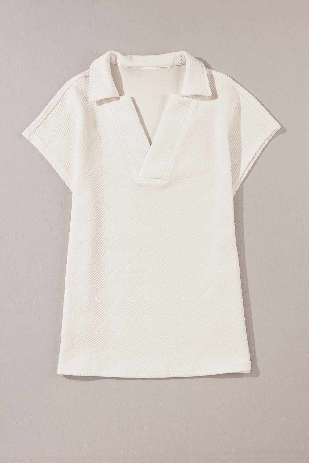 White Textured V Neck Collared Split Hem T Shirt - The Fair Lady Shop