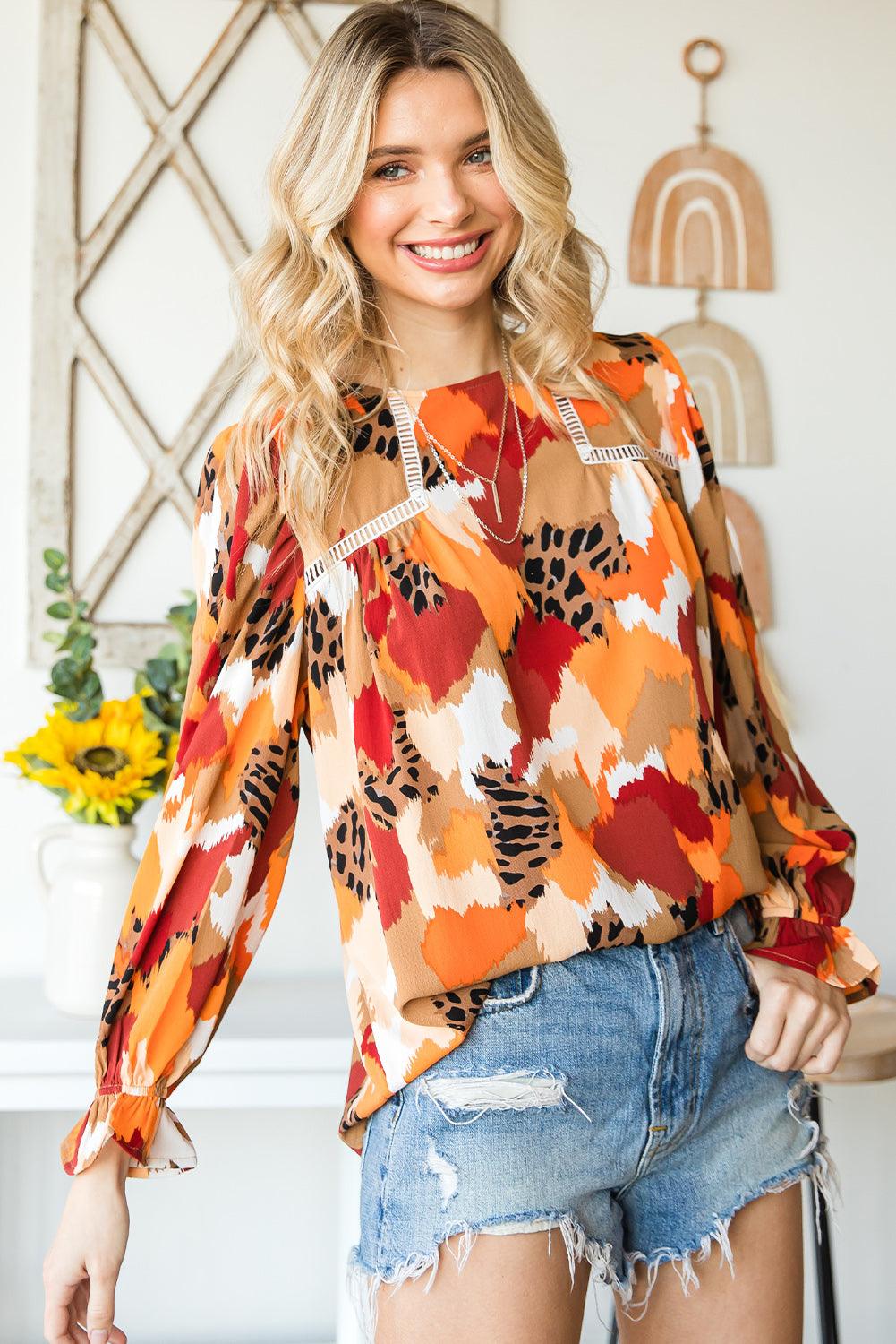 Multicolor Abstract Print Boho Ruffle Puff Sleeve Blouse - The Fair Lady Shop