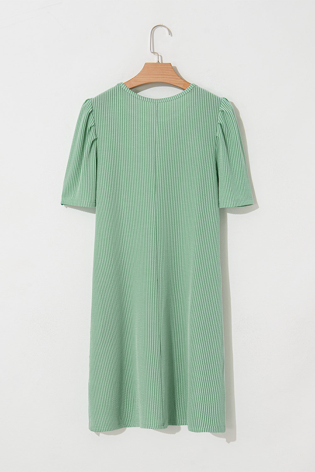 Mint Green Corded Crew Neck Puff Sleeve Mini Dress - The Fair Lady Shop