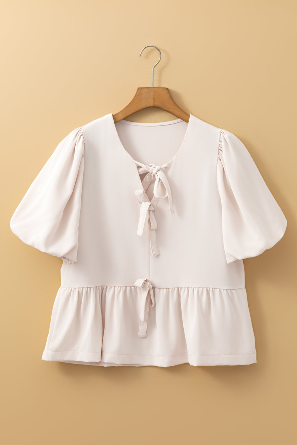 White Sweet Bowknot Puff Sleeve Peplum Blouse - The Fair Lady Shop