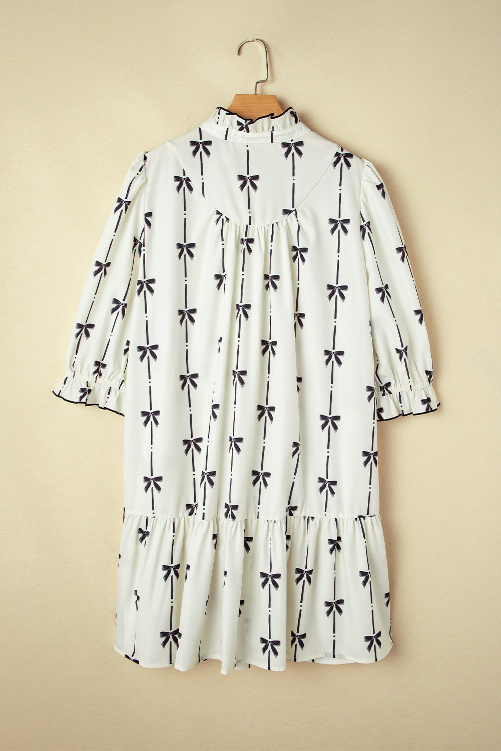 Apricot Striped Bow Print Puff Sleeve Ruffle Plus Size Mini Dress - The Fair Lady Shop