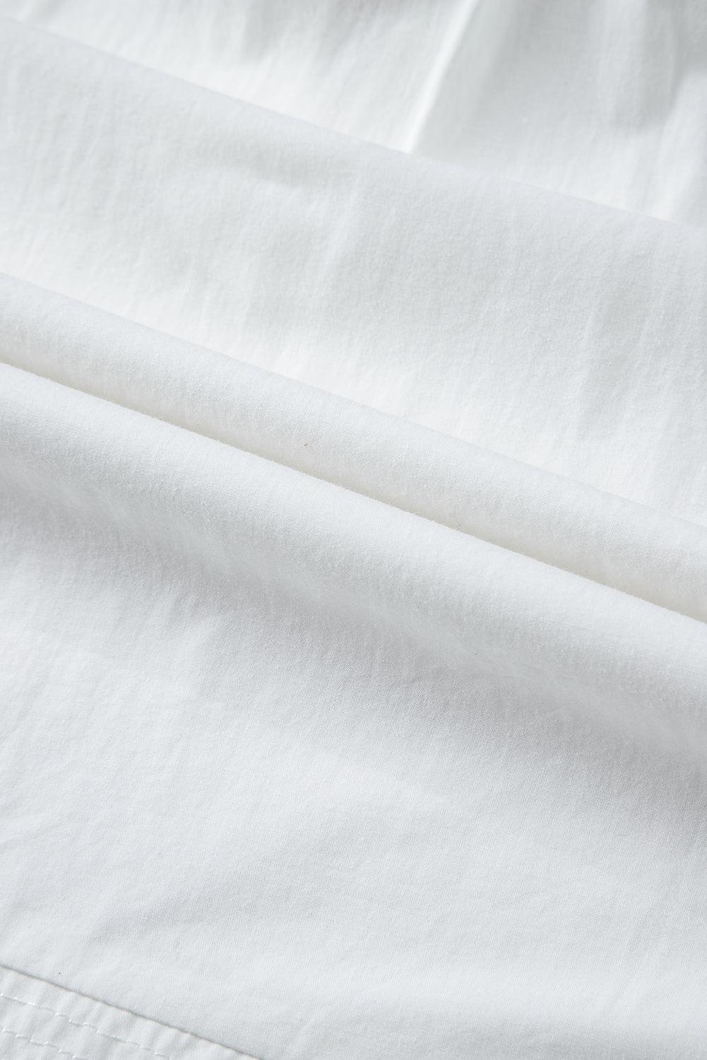 White Solid Color Ruched Bubble Sleeve V Neck Shirt - The Fair Lady Shop