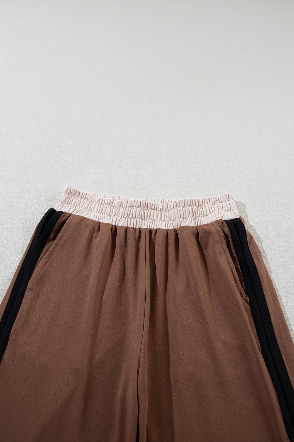 Chestnut Colorblock Cap Sleeve Tee and Wide Leg Pants Set - The Fair Lady Shop
