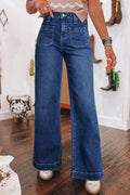 Sail Blue Wide Leg Pocketed High Waist Jeans - The Fair Lady Shop
