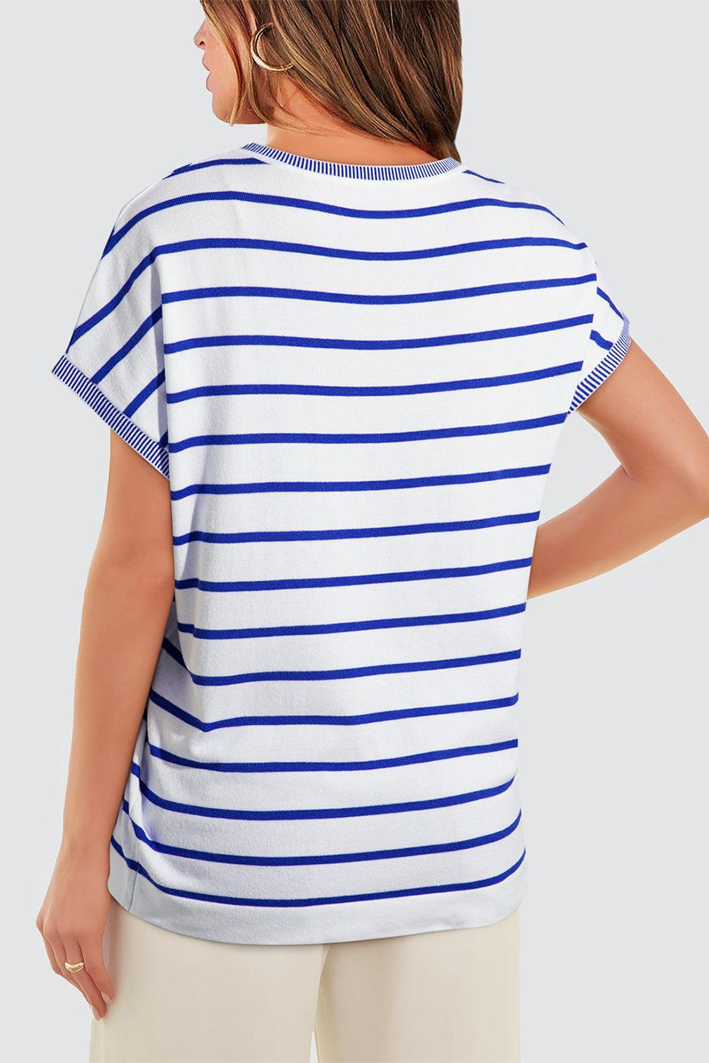 Khaki Stripe Knitted Dolman T Shirt - The Fair Lady Shop