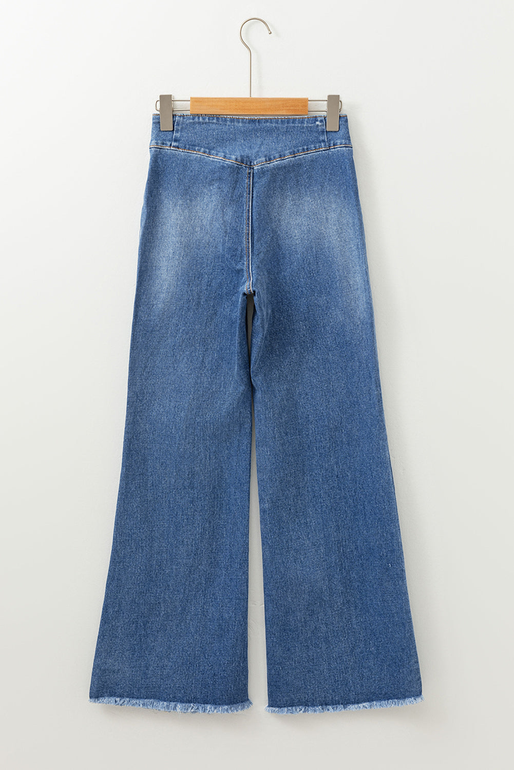 Sail Blue High Waist Button Raw Hem Jeans - The Fair Lady Shop
