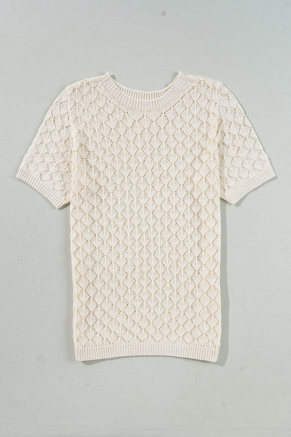 Beige Hollow Out Crochet Short Sleeve Knit Tee - The Fair Lady Shop
