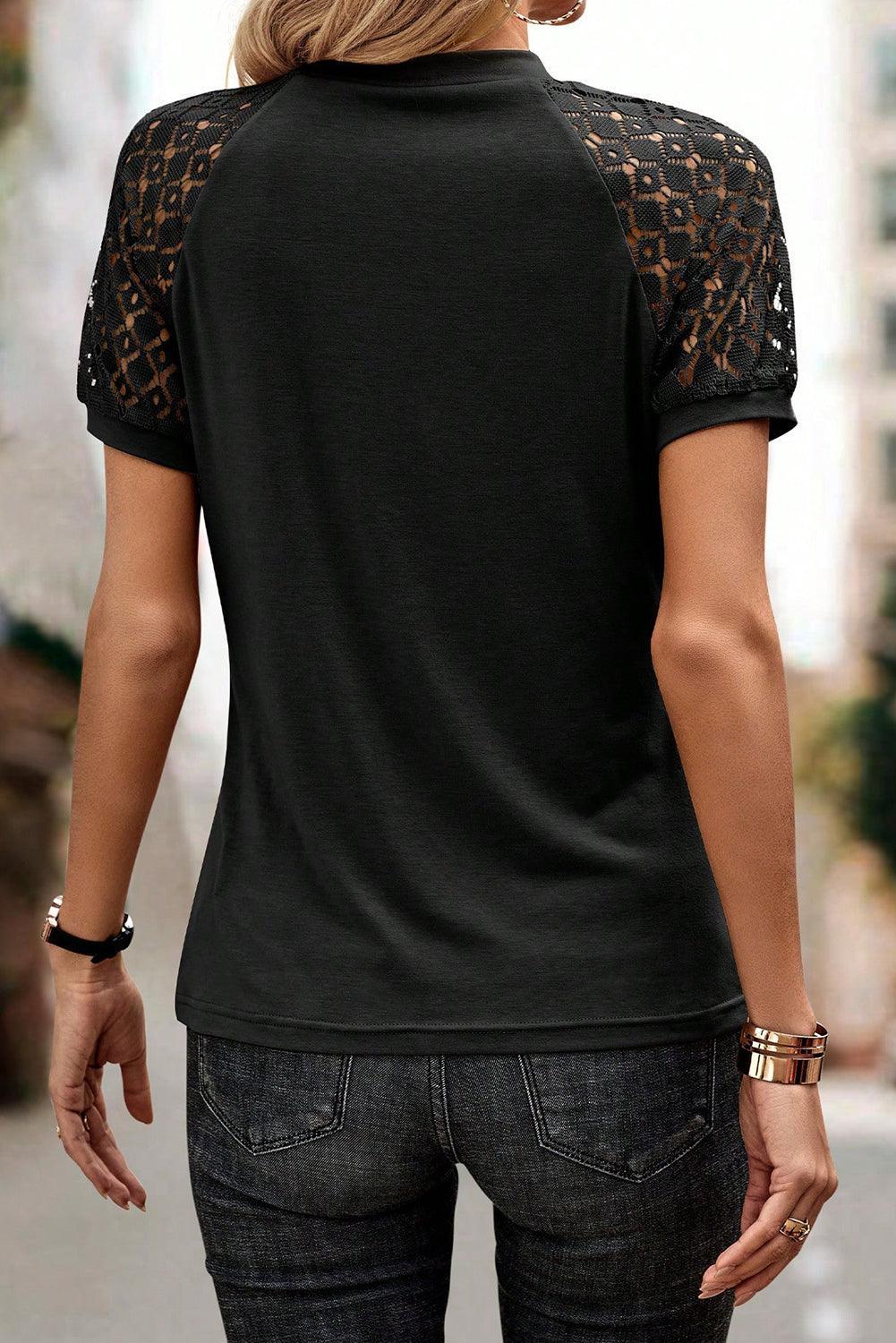 Pale Khaki Seamed Detail Contrast Lace Raglan Sleeve Tee - The Fair Lady Shop