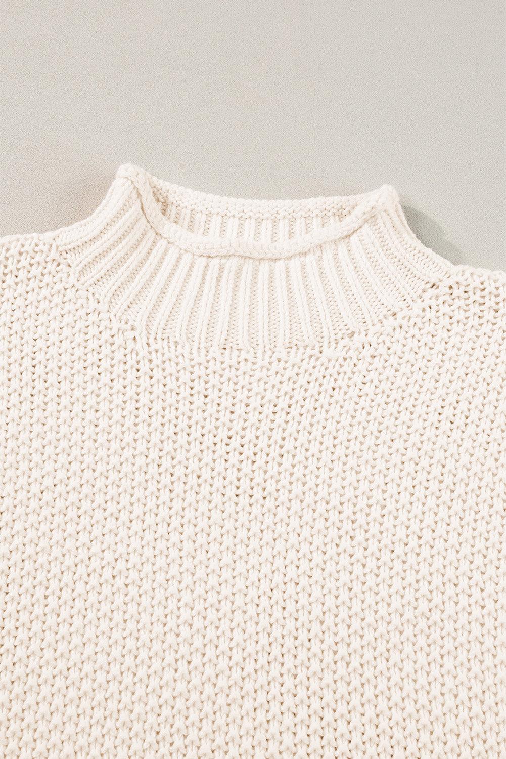 Beige Mock Neck Knitted Dolman Top - The Fair Lady Shop