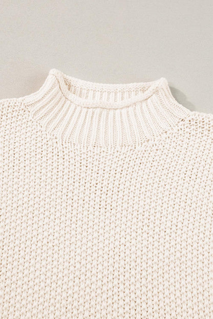 Beige Mock Neck Knitted Dolman Top - The Fair Lady Shop