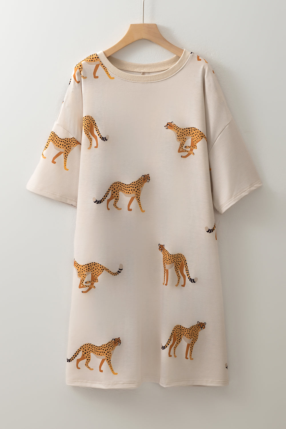Apricot Plus Size Cheetah Print Side Pockets T Shirt Mini Dress - The Fair Lady Shop