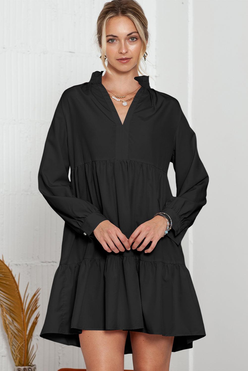 Pink Casual Stand V Neck Short Frill Dress - The Fair Lady Shop