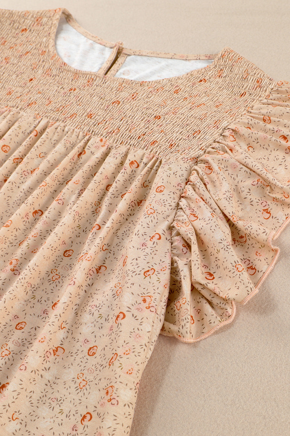 Apricot Plus Size Smocked Ditsy Floral Ruffle Blouse - The Fair Lady Shop