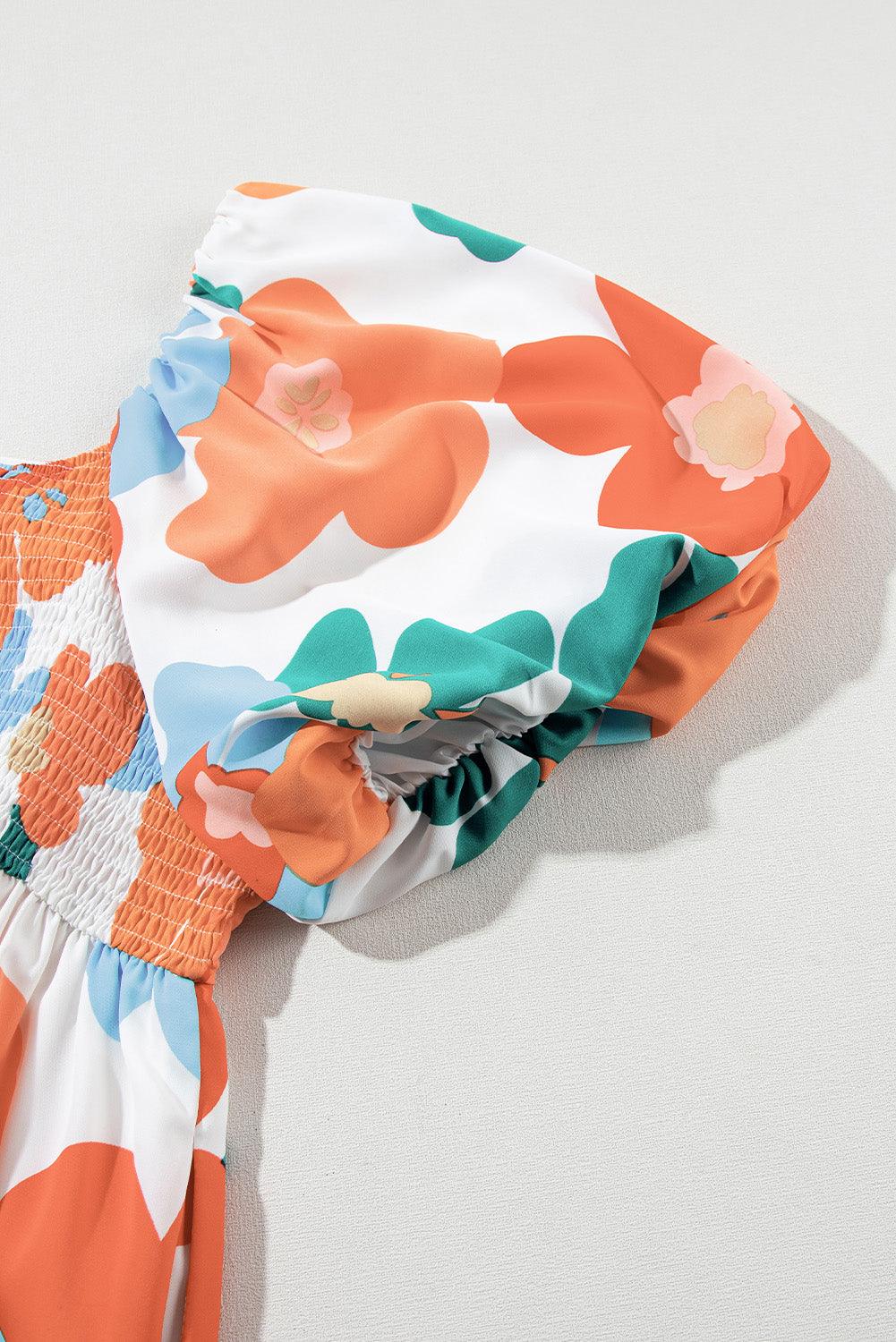 Orange Plus Size Floral Print Square Neck Maxi Dress - The Fair Lady Shop