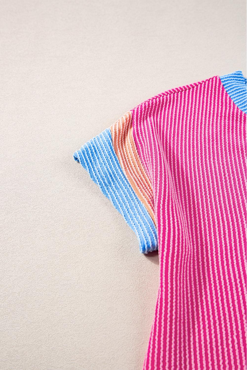 Light French Beige Rib Textured Colorblock Pocket T Shirt Dress - The Fair Lady Shop