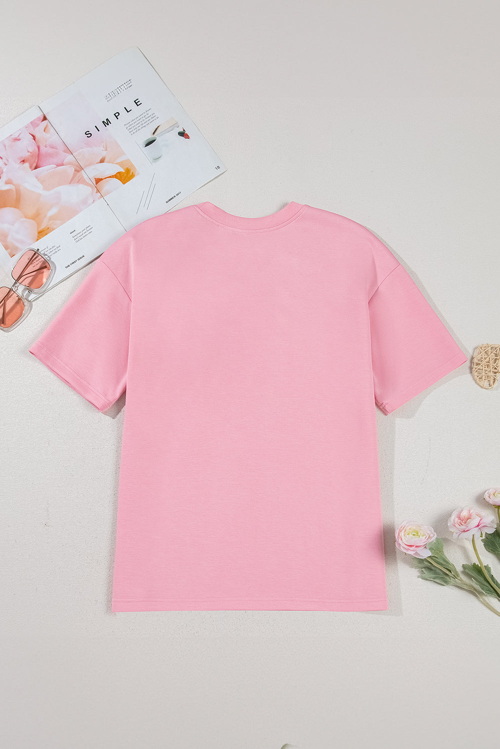 Pink Bow Applique Solid Color Sweet T-shirt - The Fair Lady Shop
