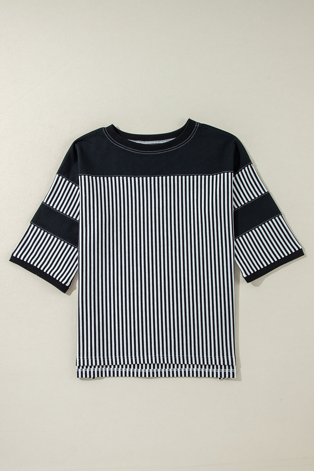 Black & White Striped Patchwork Oversized Tee - The Fair Lady Shop