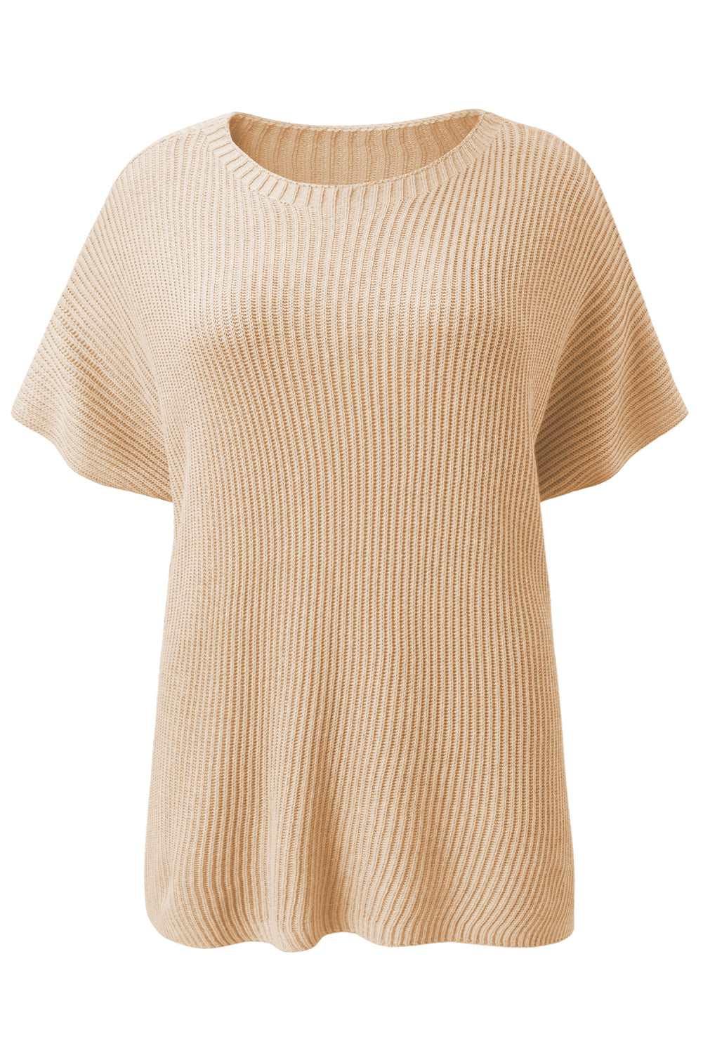 Apricot Side Slit Short Sleeve Oversized Sweater - The Fair Lady Shop