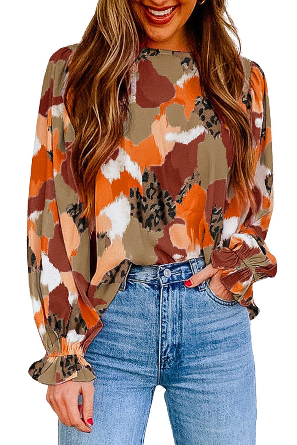 Multicolor Abstract Print Boho Ruffle Puff Sleeve Blouse - The Fair Lady Shop