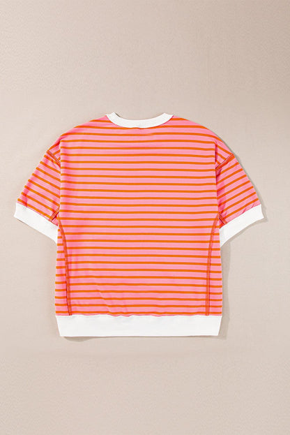 Pink Stripe Colorblock Drop Sleeve Oversized T Shirt - The Fair Lady Shop