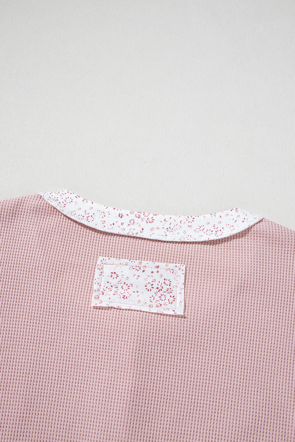 Pink Waffle Floral Patchwork Exposed Seam Detail Short Sleeve Top - The Fair Lady Shop
