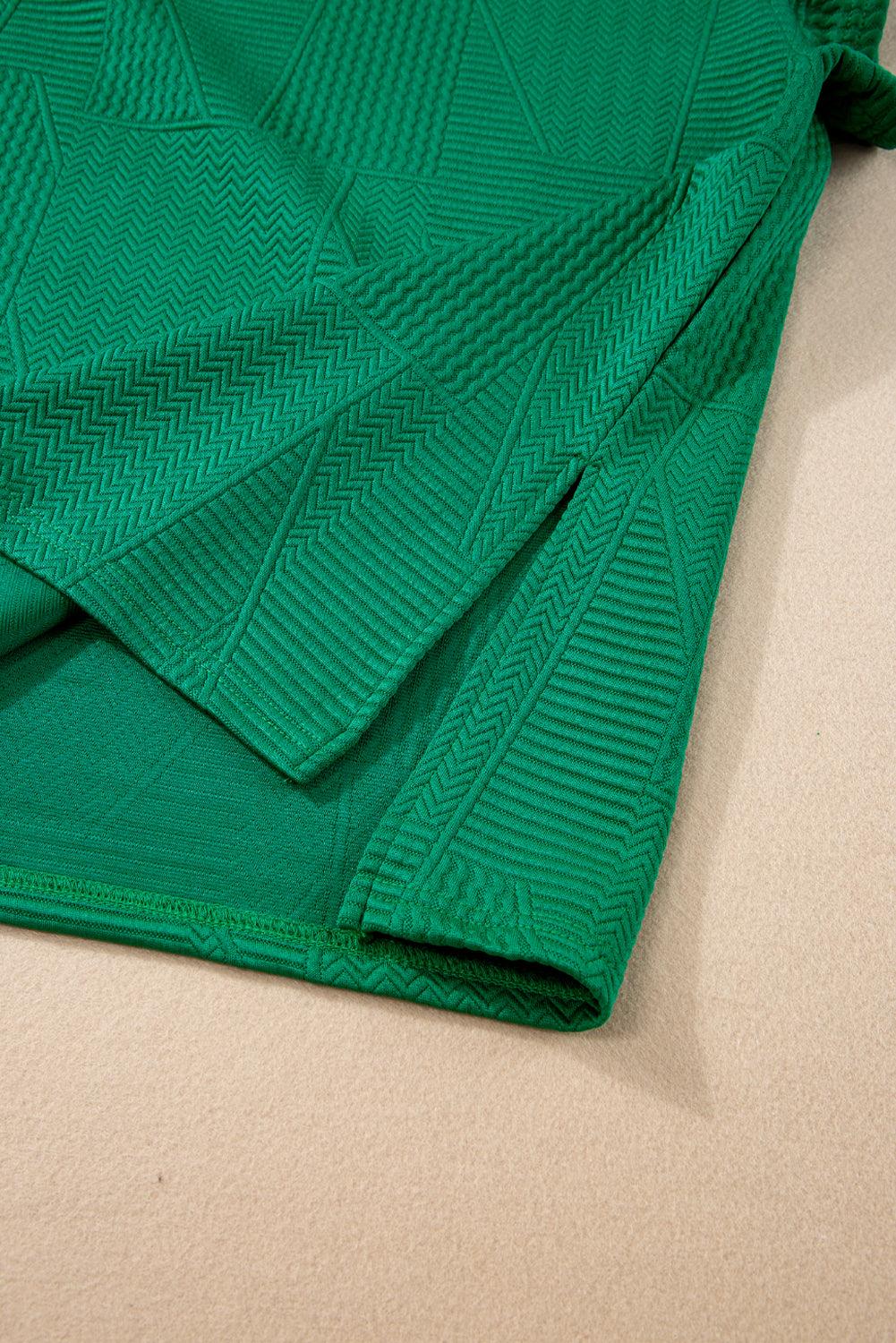 Dark Green Textured Ruffle Split Top and Drawstring Shorts Set - The Fair Lady Shop