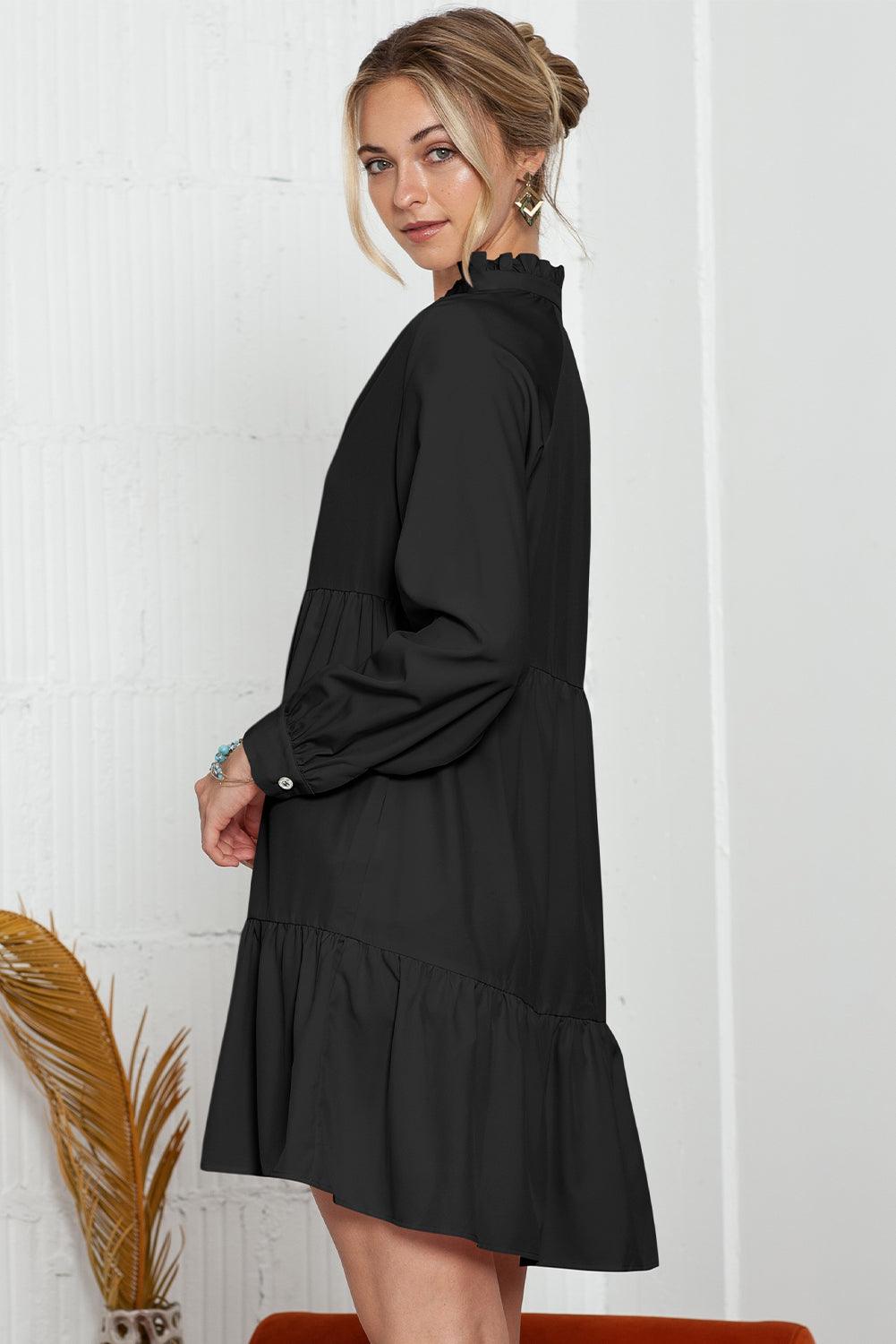 Pink Casual Stand V Neck Short Frill Dress - The Fair Lady Shop