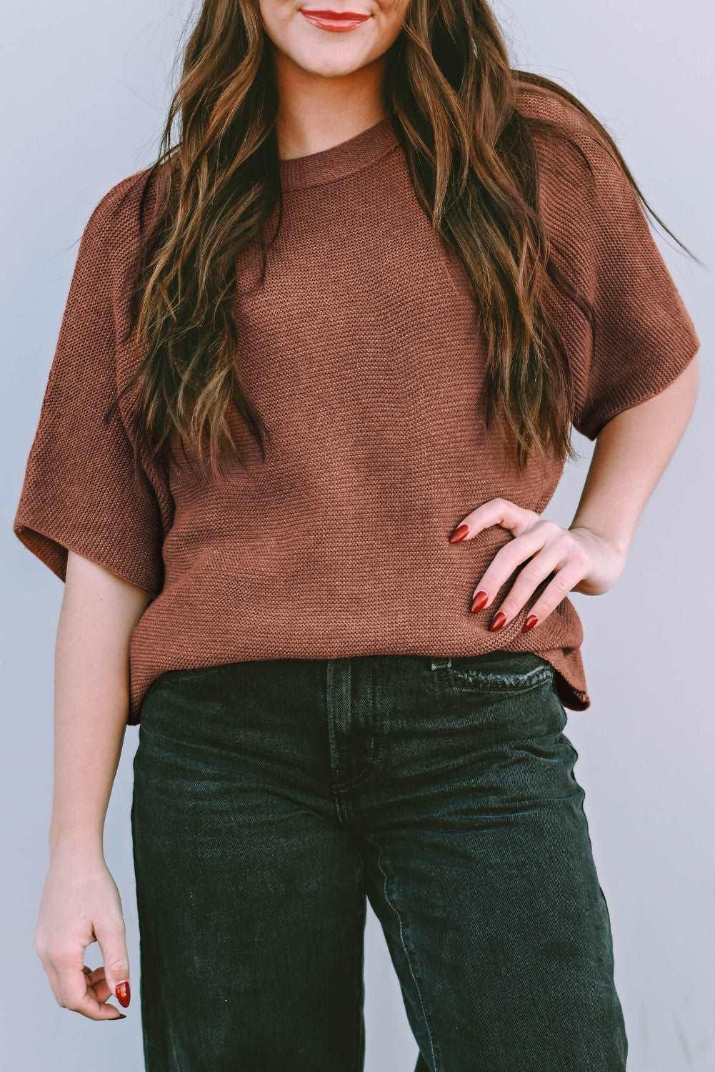Apricot Mock Neck Short Batwing Sleeve Sweater - The Fair Lady Shop
