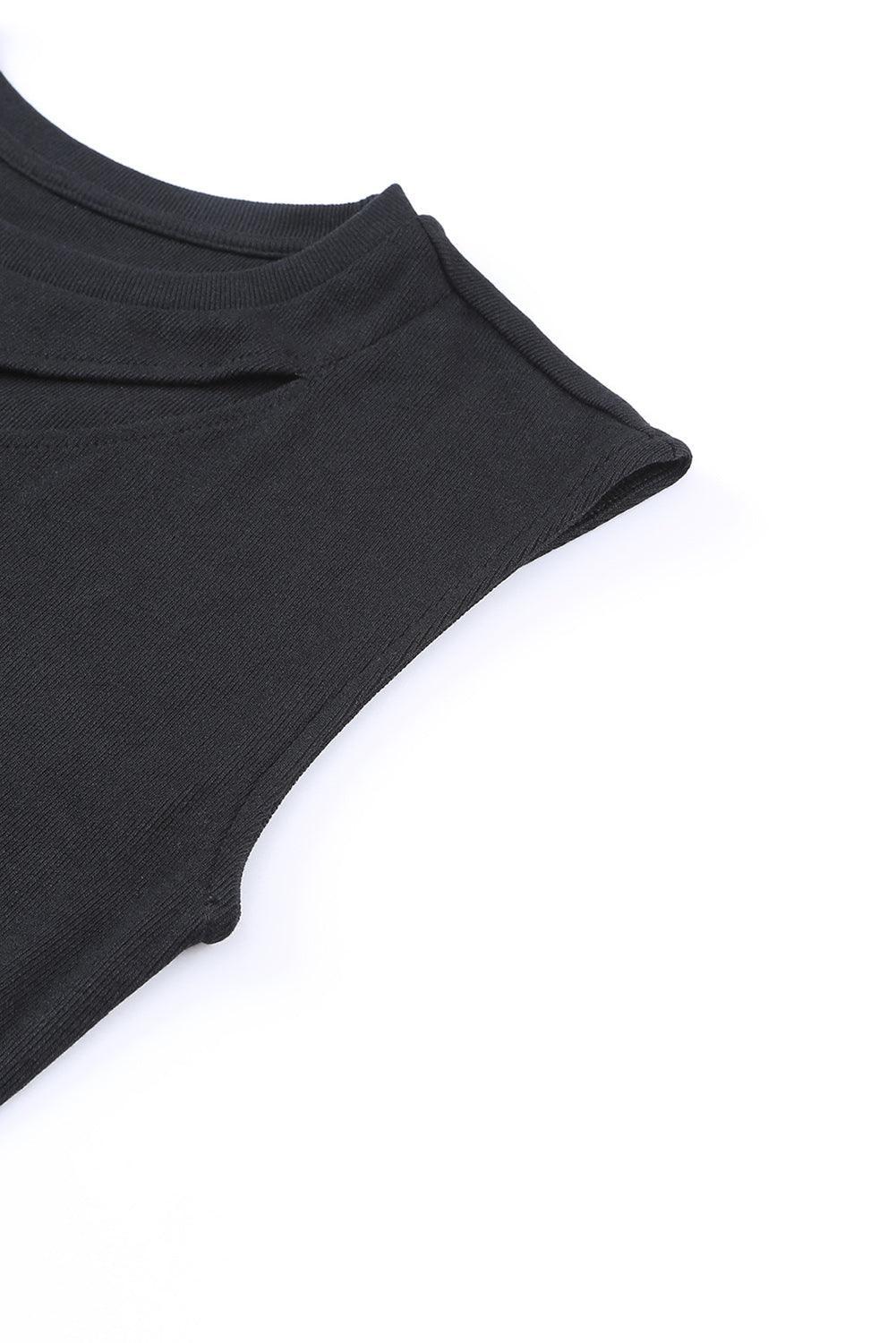 Black Solid Slash Cutout Summer Sleeveless Top - The Fair Lady Shop