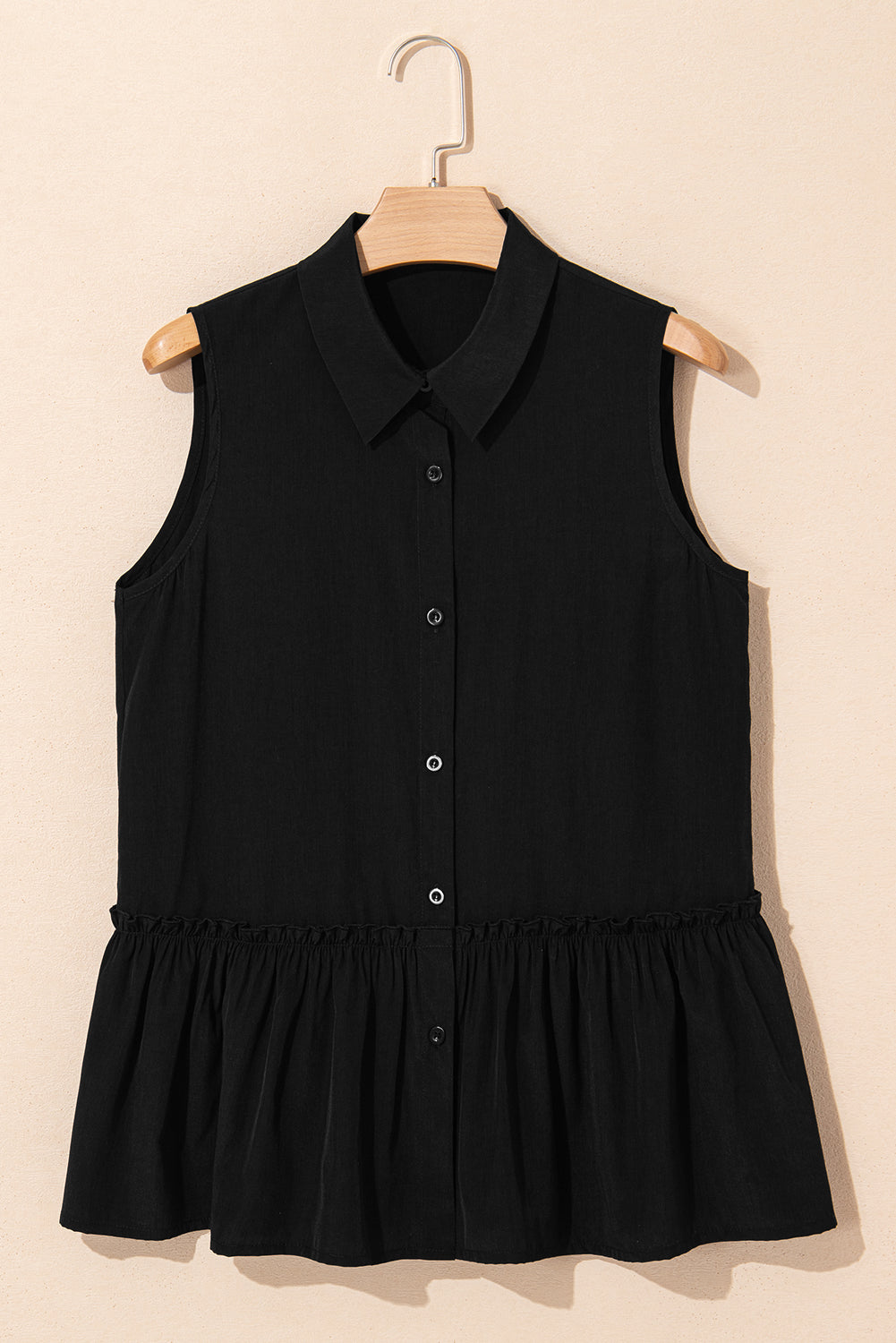 Black Plain Frill Ruffle Hem Sleeveless Shirt - The Fair Lady Shop