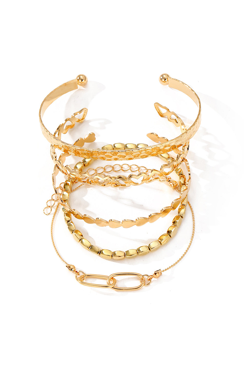 Gold Heart Plated Multi Layer Open Cuff Bracelet Set - The Fair Lady Shop