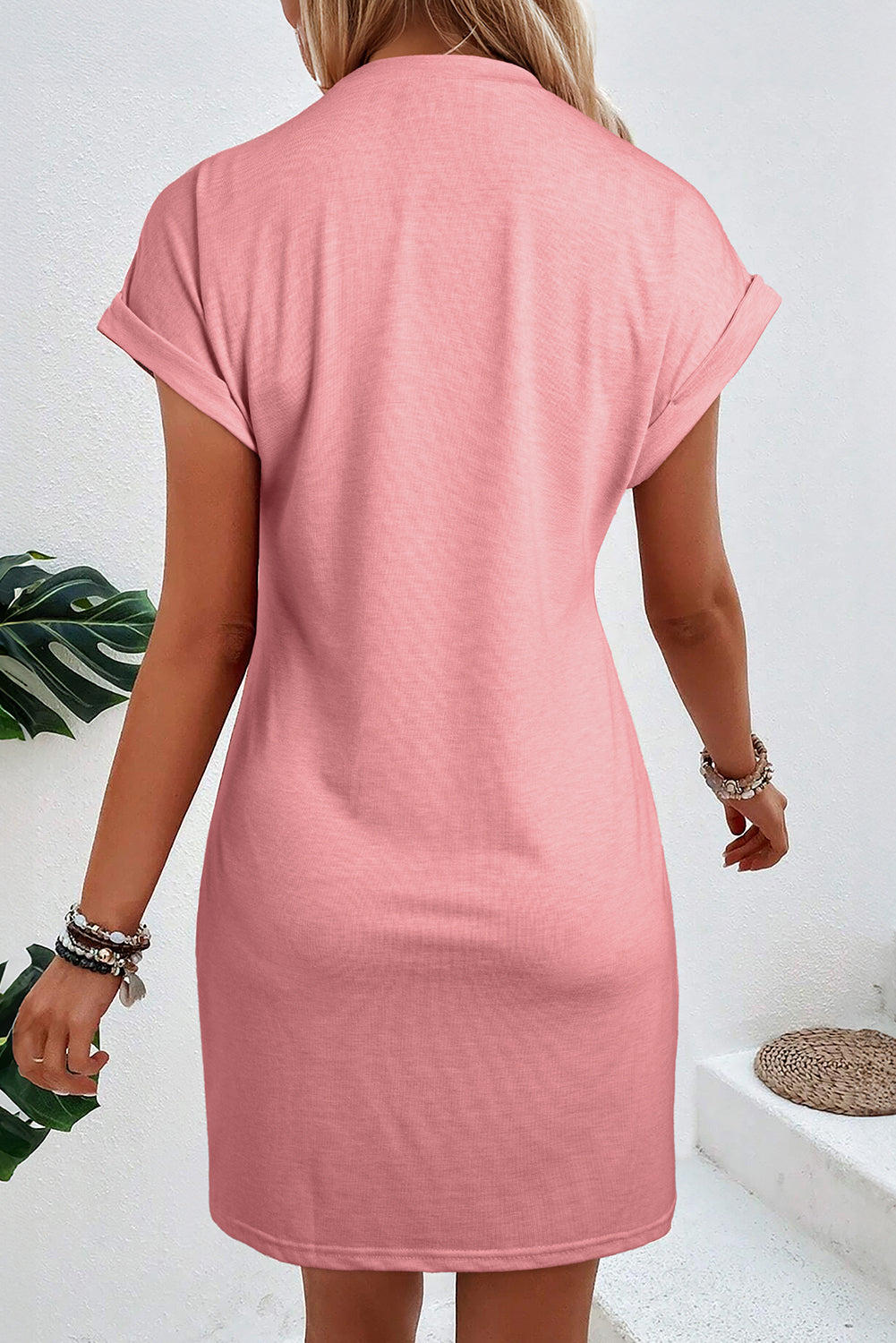 Rose Pink Center Seamed Roll Sleeve T-shirt Dress - The Fair Lady Shop