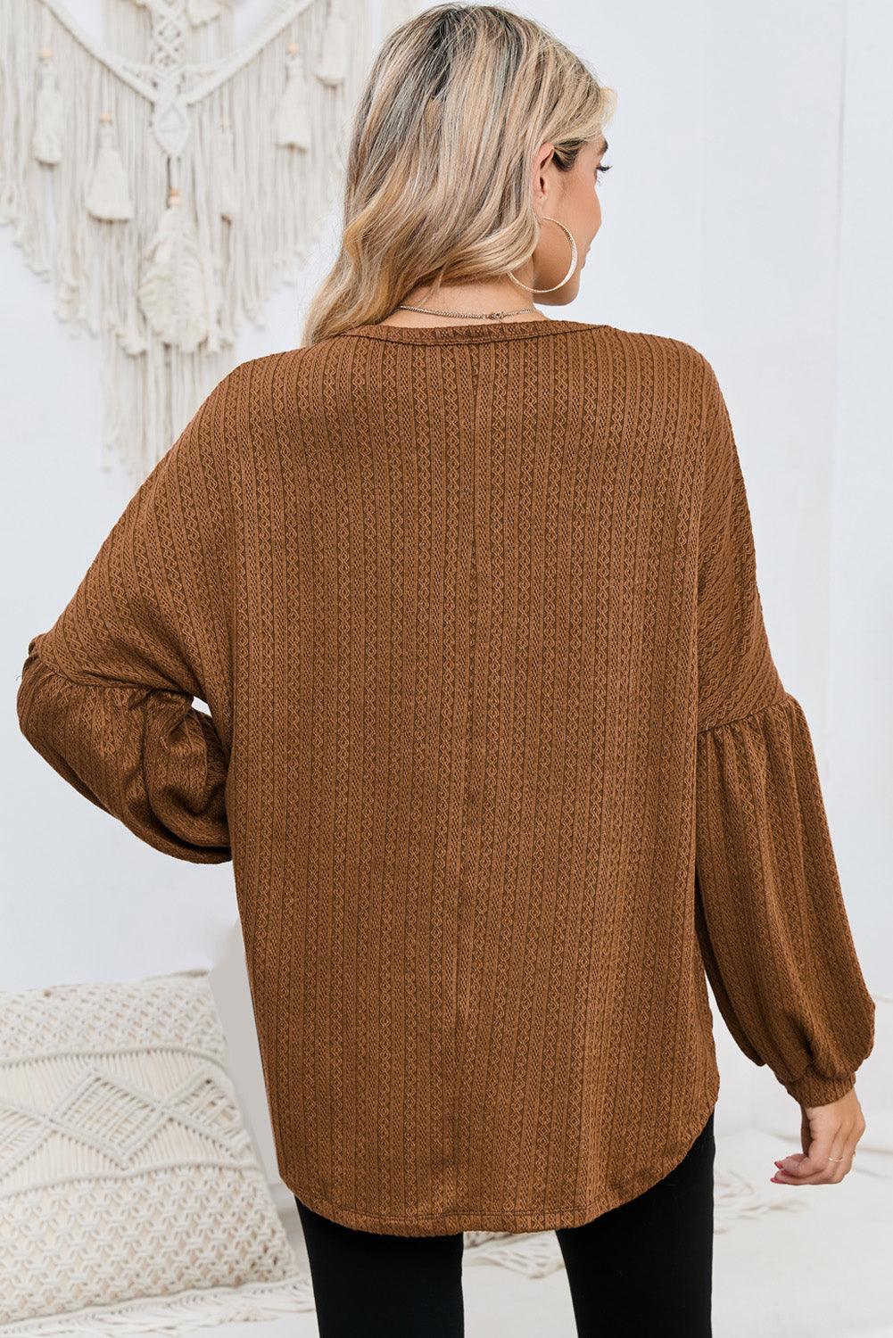 Ruby Solid Color Textured Lantern Sleeve Top - The Fair Lady Shop