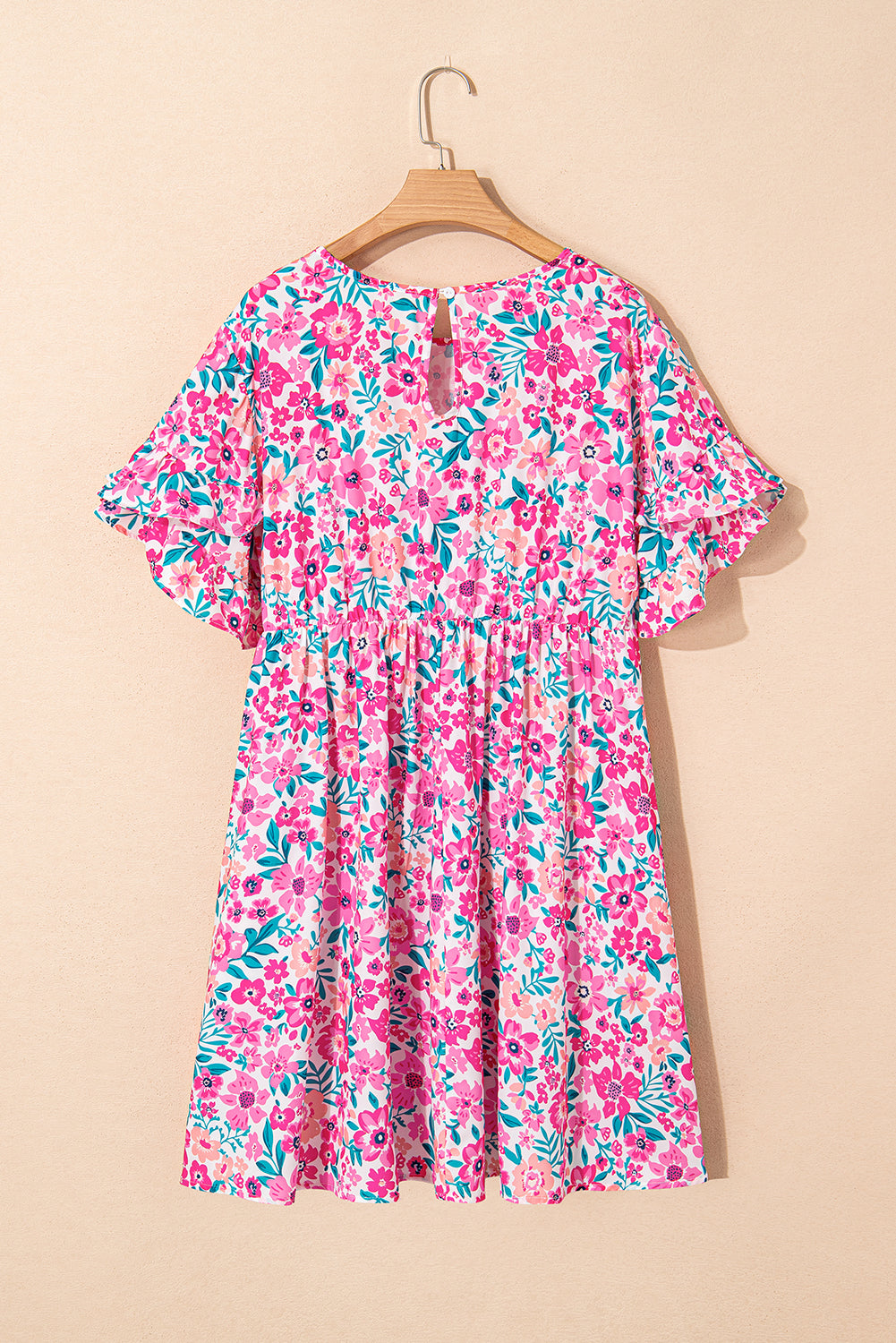 White Plus Size Floral Print Ruffle Short Sleeve Flare Dress - The Fair Lady Shop