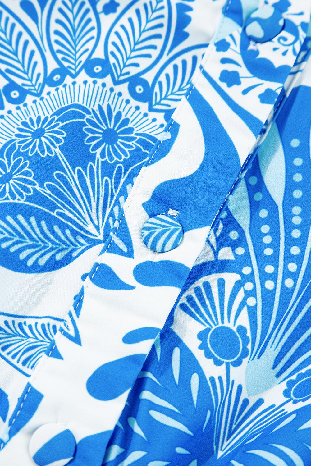 Sky Blue Boho Floral Print Frill Tiered Mini Dress - The Fair Lady Shop