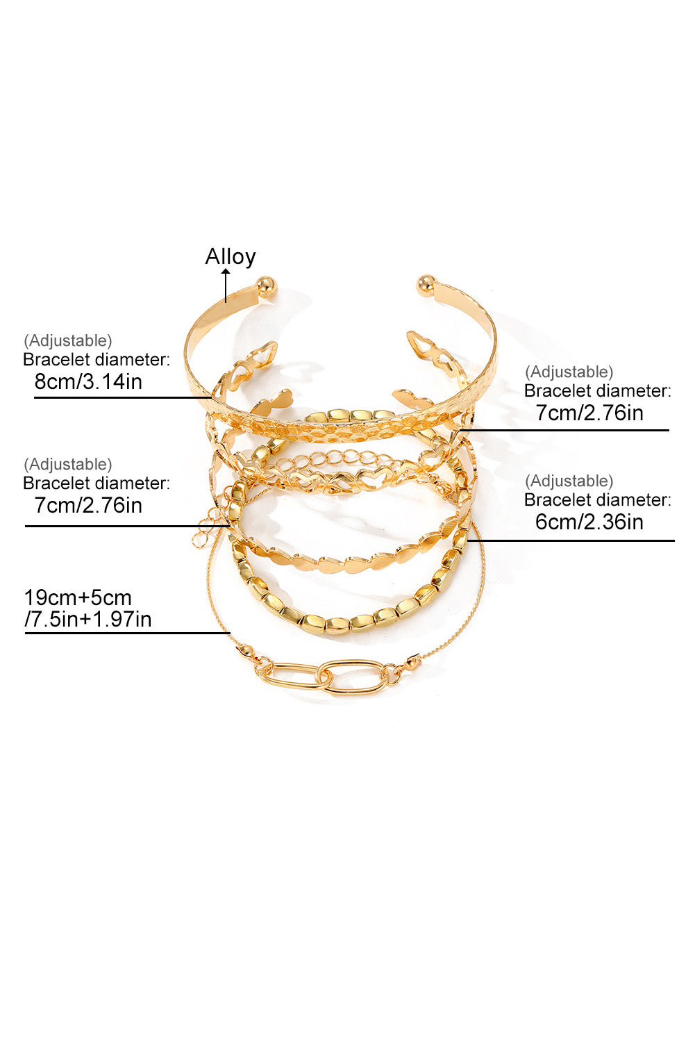 Gold Heart Plated Multi Layer Open Cuff Bracelet Set - The Fair Lady Shop