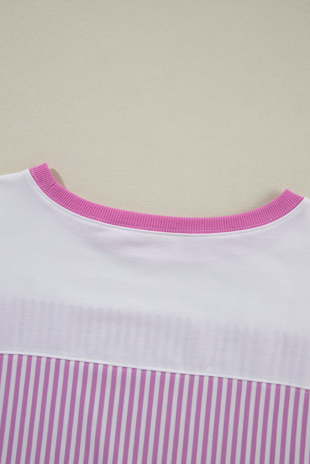 Pink Stripe Patchwork Bracelet Sleeve Plus Size T Shirt - The Fair Lady Shop