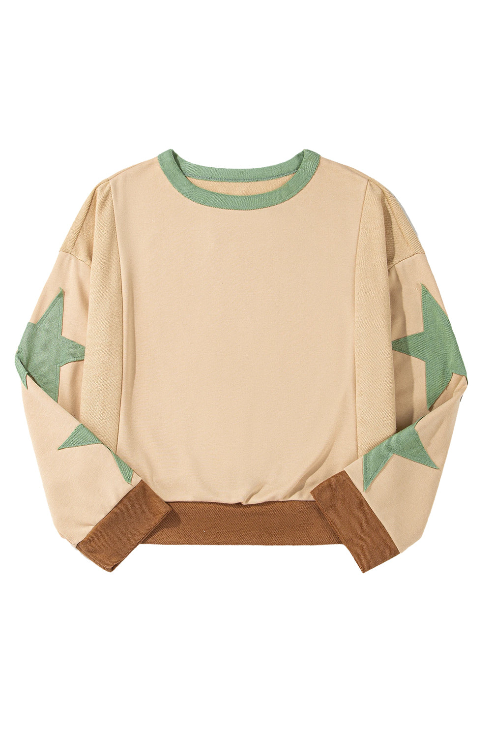 Parchment Star Patchwork Exposed Seam Oversized Sweatshirt - The Fair Lady Shop