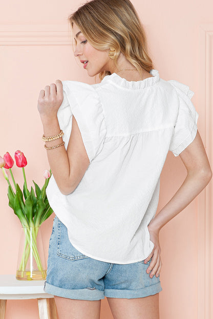 White Basic Textured Tiered Ruffle Sleeve Blouse for Women - The Fair Lady Shop