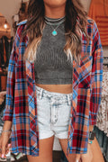 Red Plaid Print Drop Sleeve Loose Shirt - The Fair Lady Shop