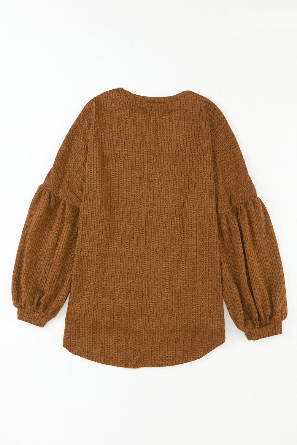 Ruby Solid Color Textured Lantern Sleeve Top - The Fair Lady Shop