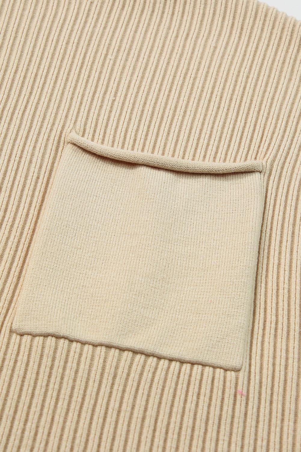 Green Patch Pocket Ribbed Knit Short Sleeve Sweater - The Fair Lady Shop