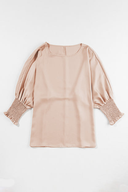 Smoke Gray Smocked Dolman Sleeve Satin Blouse - The Fair Lady Shop