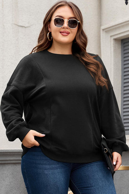 Apricot Loose Patchwork Crewneck Plus Size Sweatshirt - The Fair Lady Shop