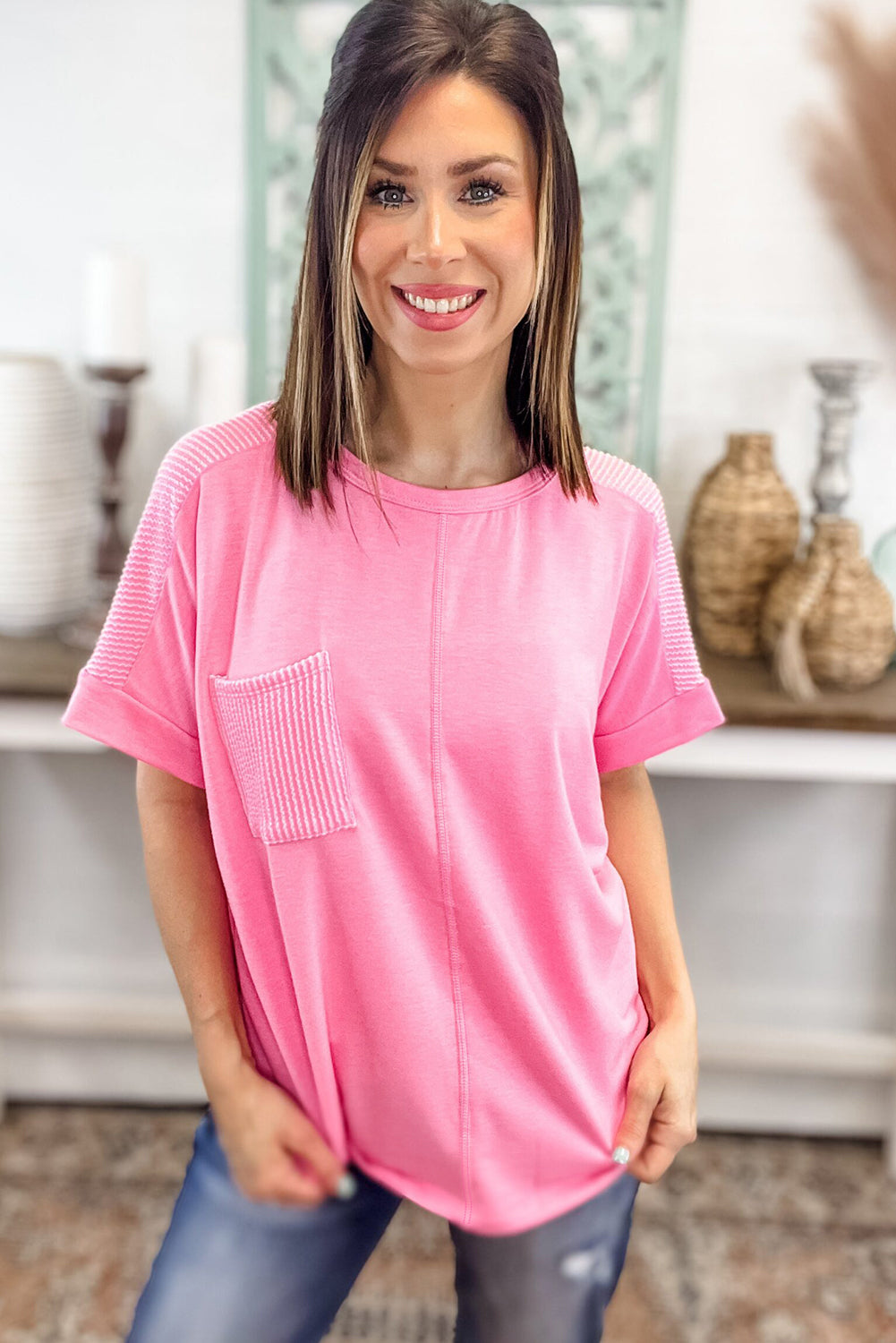 Bonbon Corded Patchwork Pocketed Plus Size T Shirt - The Fair Lady Shop