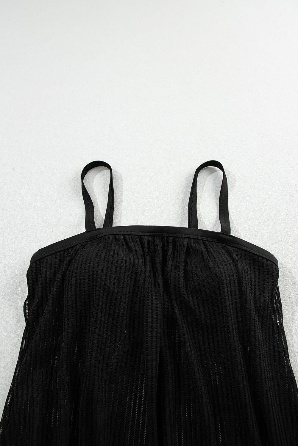 Black Striped Mesh Knotted Hem Tankini Swimsuit - The Fair Lady Shop