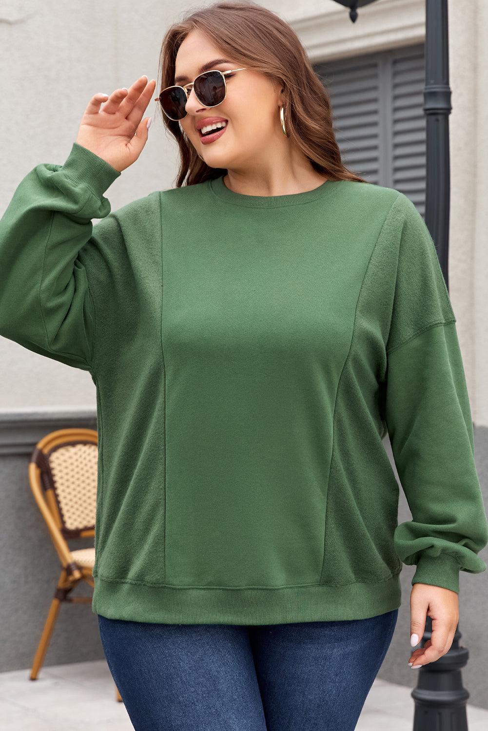 Apricot Loose Patchwork Crewneck Plus Size Sweatshirt - The Fair Lady Shop