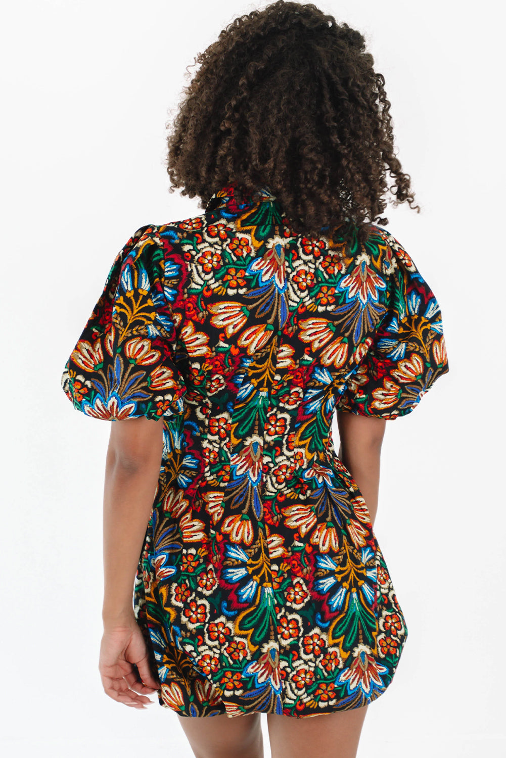 Multicolour Bohemian Floral Bubble Sleeve Dress - The Fair Lady Shop