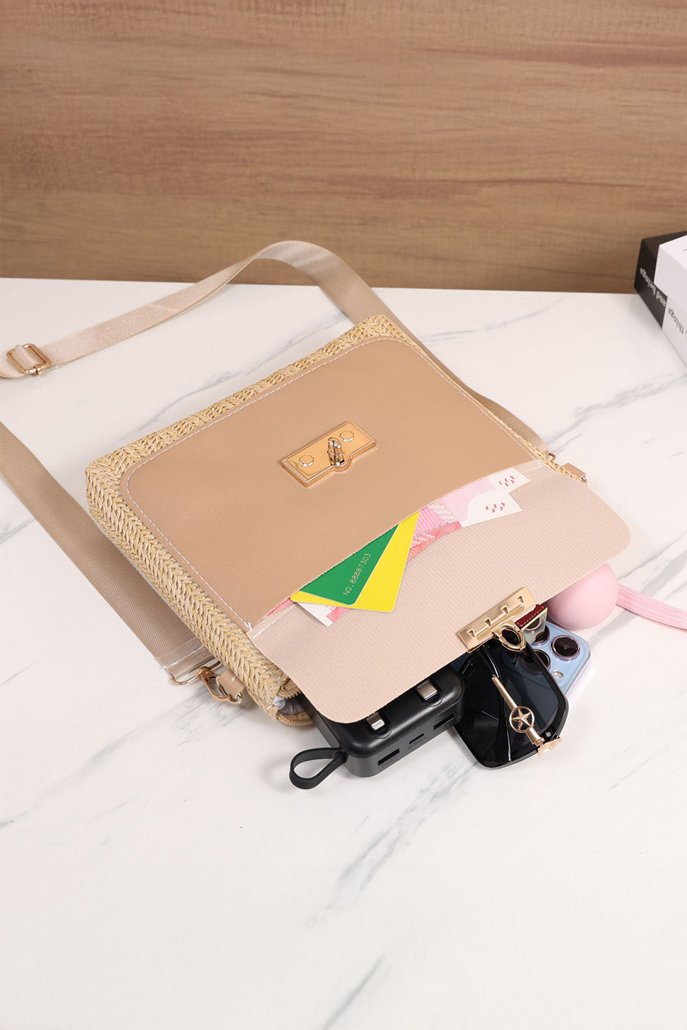 Thai Curry Leather Pocket Patchwork Staw Woven Shoulder Bag - The Fair Lady Shop