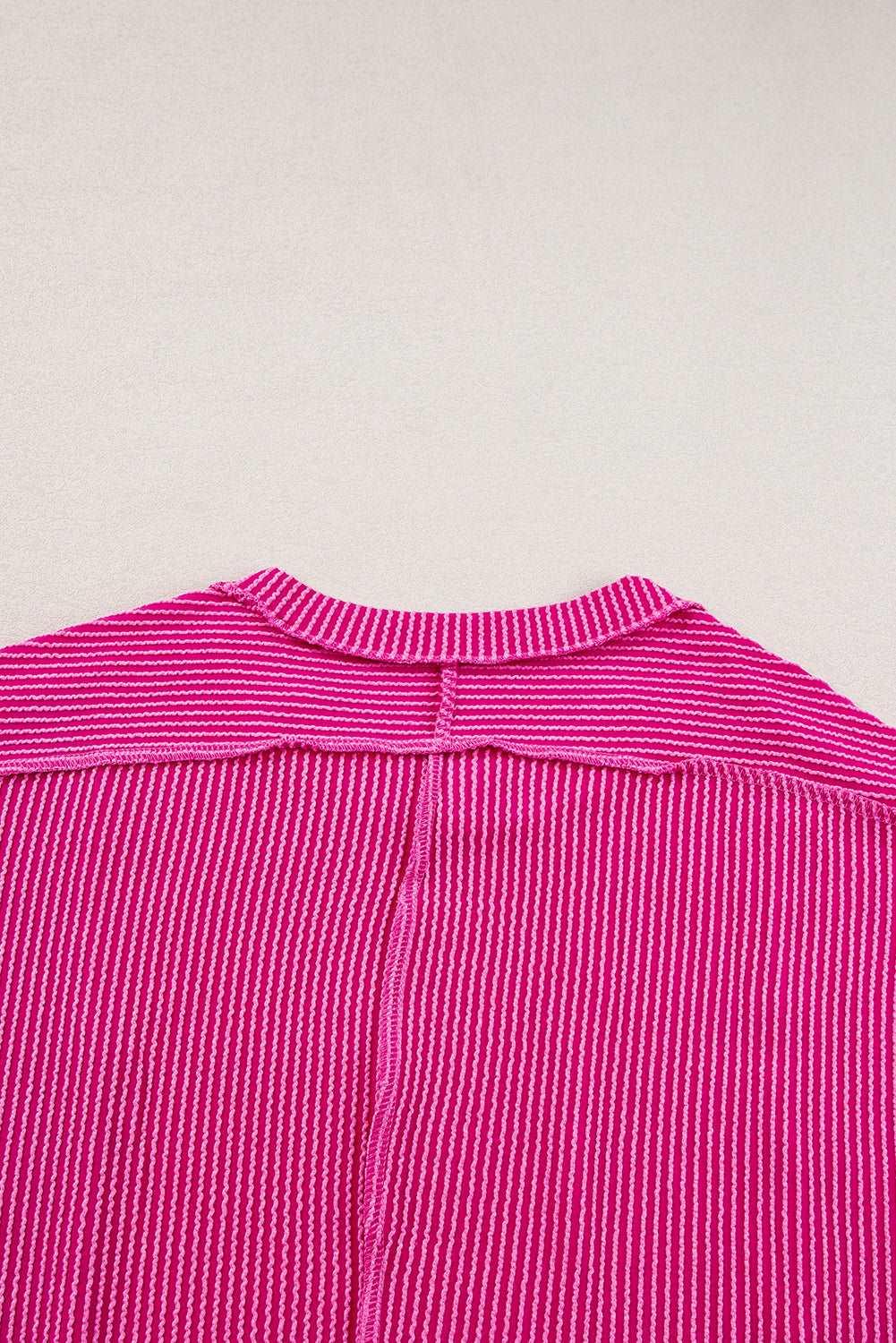 Apricot Pink Colorblock Ribbed Round Neck T Shirt - The Fair Lady Shop